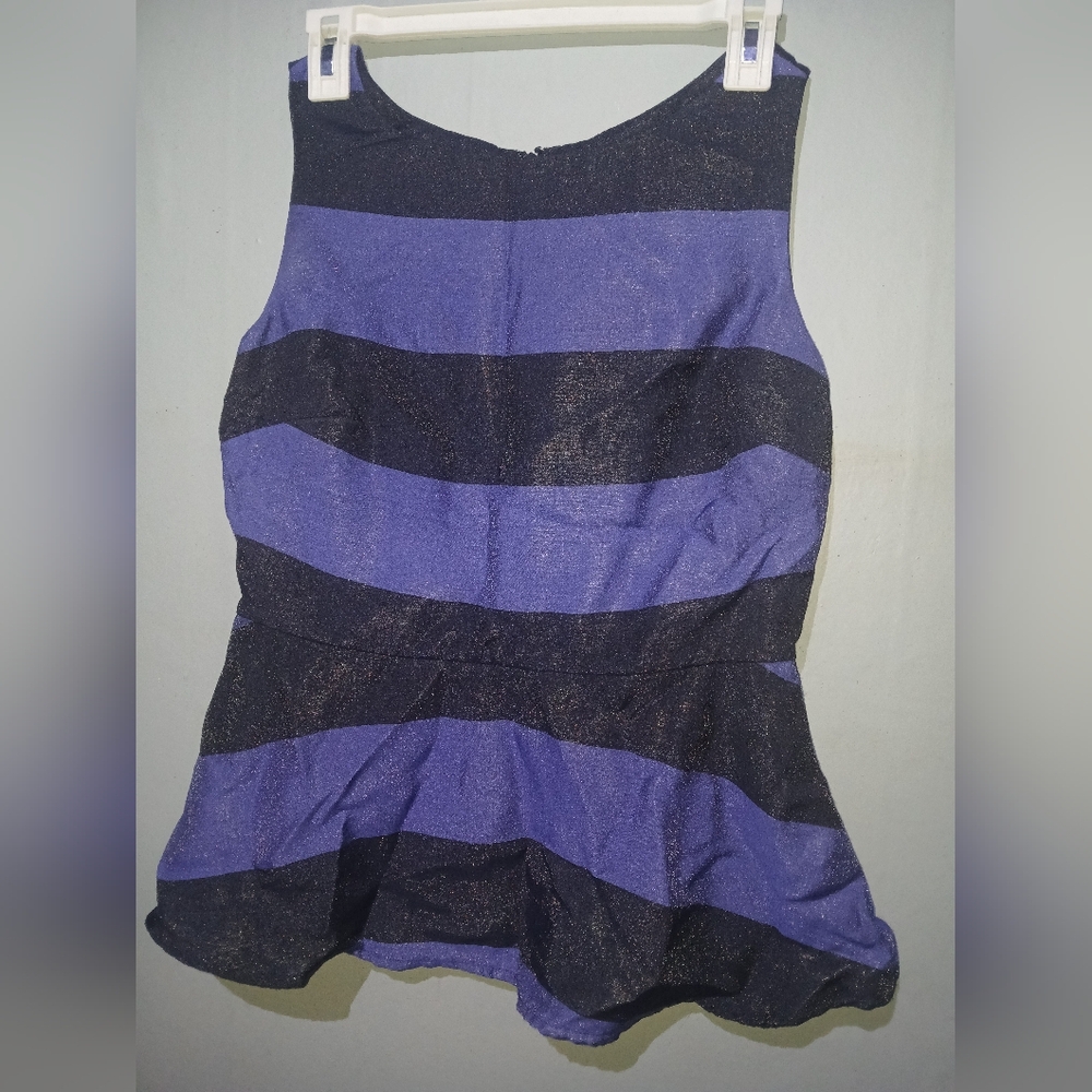 Banana Republic Black & Purple Striped Peplum Tank | Size 6